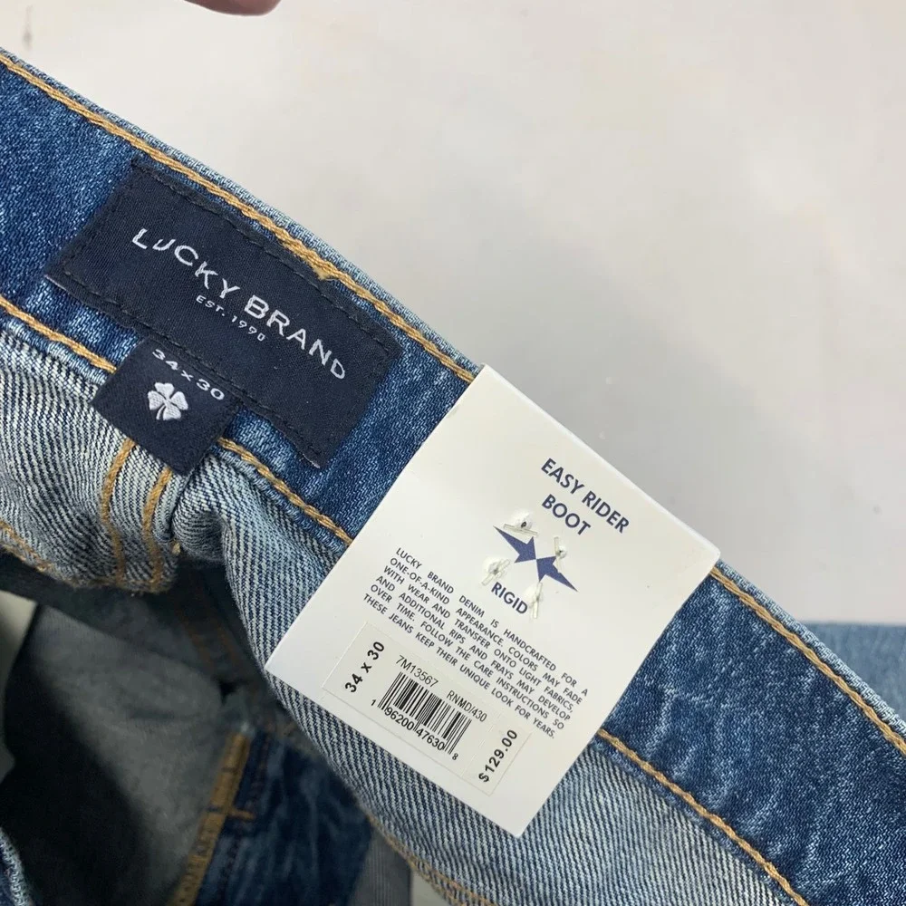 Lucky Brand Easy Rider Boot Distressed Rigid Blue Jeans Men  34x30 New Casual